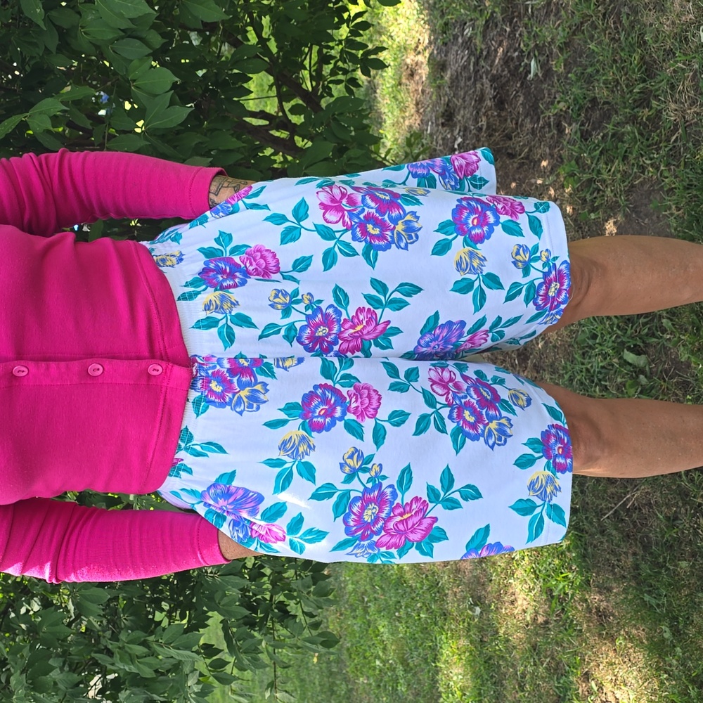 Vintage Floral Soft Cotton Knit Shorts Skort